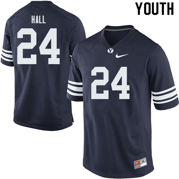 Youth #24 KJ Hall BYU Cougars College Football Jerseys Sale-Navy